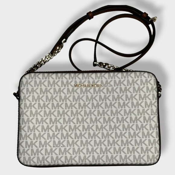 MICHAEL Kors Jet Set Saffiano Leather Crossbody Bag White and Brown - Picture 1 of 4